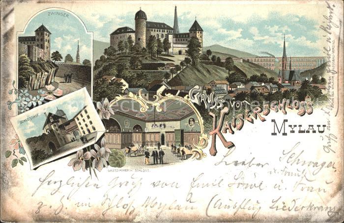 Mylau Kaiserschloss Zwinger Schlosshof Gastzimmer Reichspost Litho