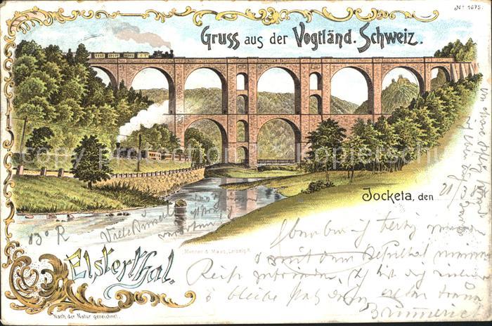 Jocketa Elstertalbruecke Eisenbahn Reichspost Litho