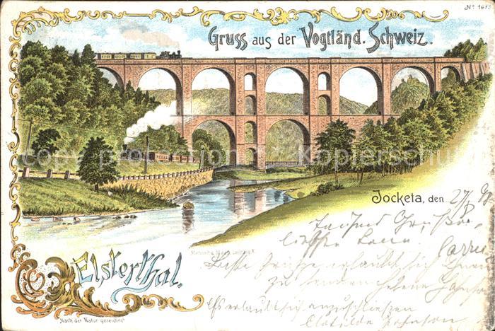 Jocketa Elstertalbruecke Eisenbahn Reichspost Litho Bahnpost