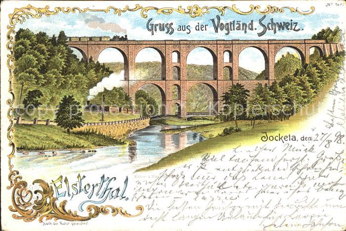 Jocketa Elstertalbruecke Eisenbahn Reichspost Litho Bahnpost