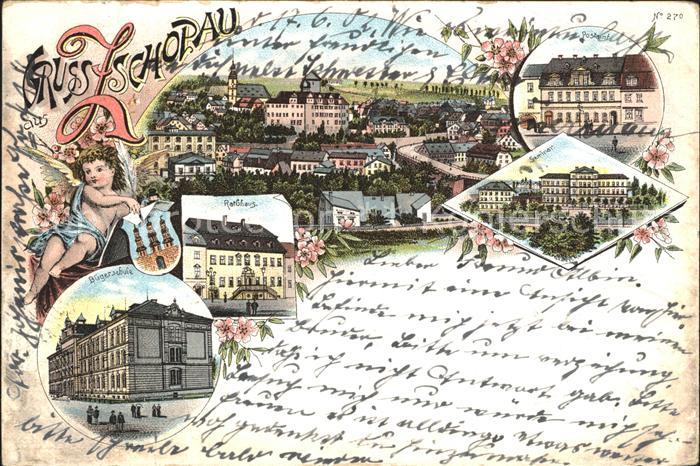 Zschopau Kirche Schloss Rathaus Post Seminar Schule Reichspost Litho