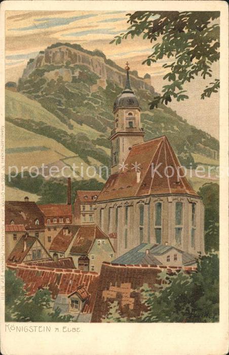 Koenigstein Saechsische Schweiz Kirche Festung Kuenstlerkarte
