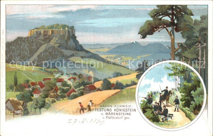 Koenigstein Saechsische Schweiz Panorama mit Festung und Baerensteine Kuenstlerk