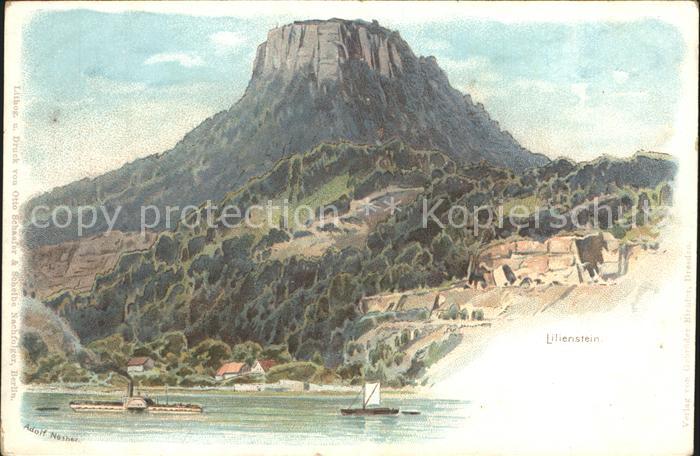 Schandau Bad Elbe Dampfer Lilienstein Elbsandsteingebirge Kuenstlerkarte