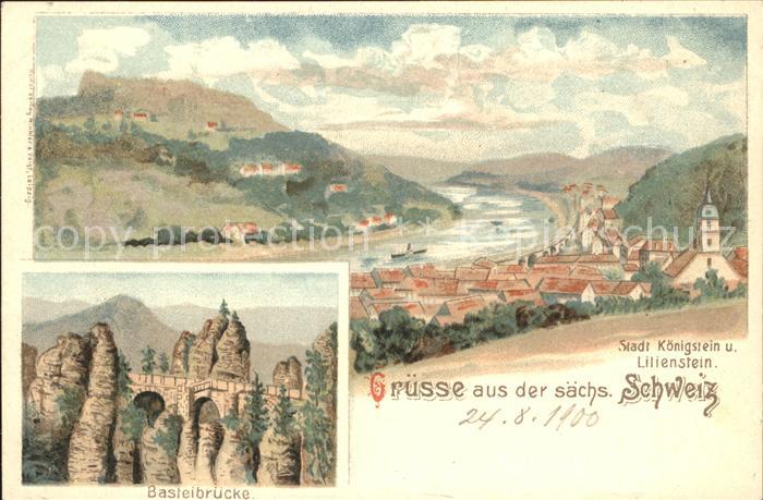 Koenigstein Saechsische Schweiz Panorama Elbetal mit Lilienstein Basteibruecke E