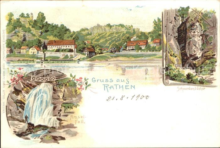 Rathen Saechsische Schweiz Elbe Amselfall Wasserfall Schwedenloecher Felsen Elbs