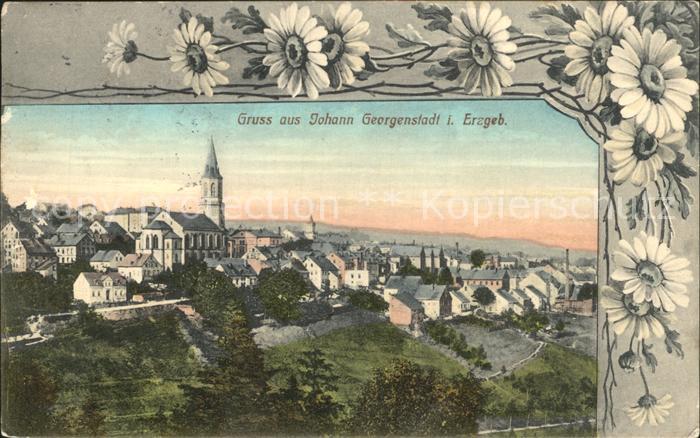 Johanngeorgenstadt Ortsansicht mit Kirche Blumen