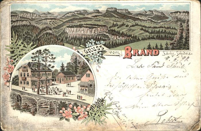 Hohnstein Saechsische Schweiz Panorama Blick vom Brand Elbsandsteingebirge Gasth