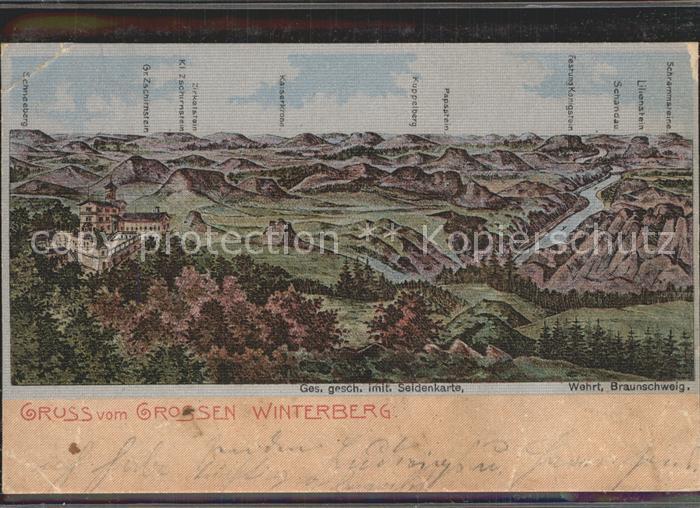 Grosser Winterberg Panorama Elbsandsteingebirge imit. Seidenkarte