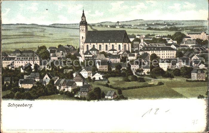 Schneeberg Erzgebirge Ortsansicht mit Kirche