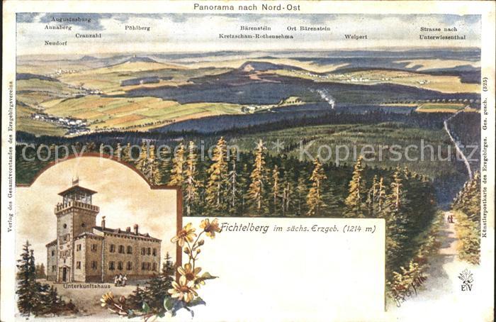 Oberwiesenthal Erzgebirge Panorama nach Nord Ost Fichtelberg Unterkunftshaus Kue