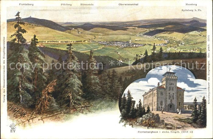 Oberwiesenthal Erzgebirge Panorama Fichtelberg Unterkunftshaus Kuenstlerkarte