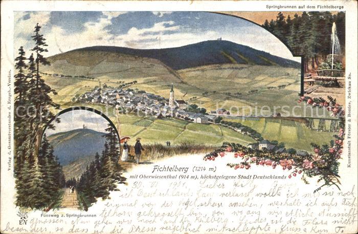 Oberwiesenthal Erzgebirge Panorama mit Fichtelberg Fussweg zum Springbrunnen