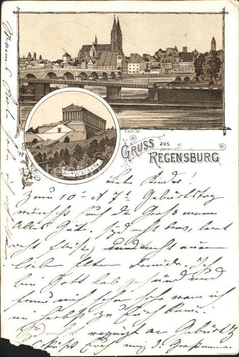 REGENSBURG Bayern Donaubruecke Dom Walhalla Rhumeshalle Litho