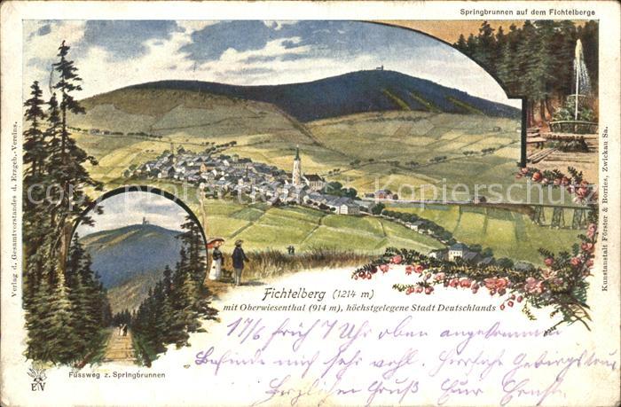 Oberwiesenthal Erzgebirge Panorama mit Fichtelberg Fussweg zum Springbrunnen Kue