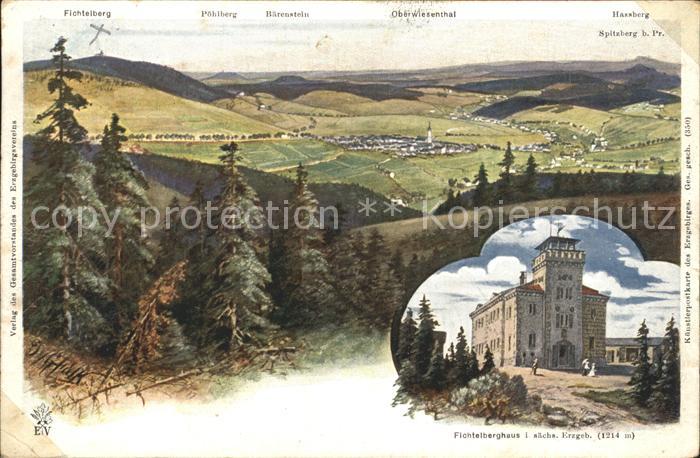 Oberwiesenthal Erzgebirge Panorama Fichtelberghaus Kuenstlerkarte