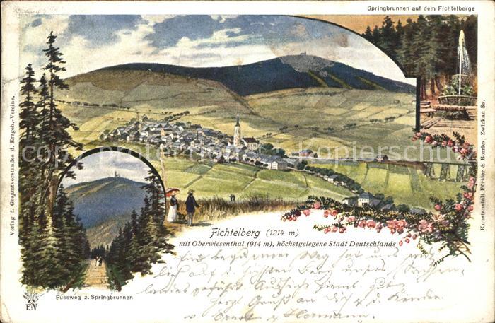 Oberwiesenthal Erzgebirge Panorama mit Fichtelberg Fussweg zum Springbrunnen Kue