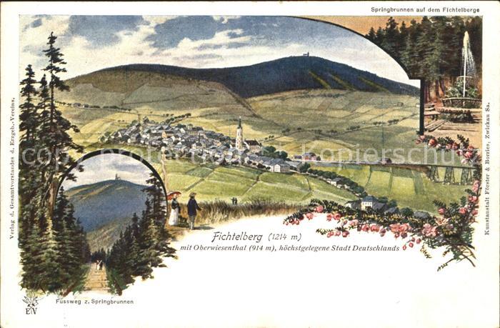 Oberwiesenthal Erzgebirge Panorama mit Fichtelberg Fussweg zum Springbrunnen Kue