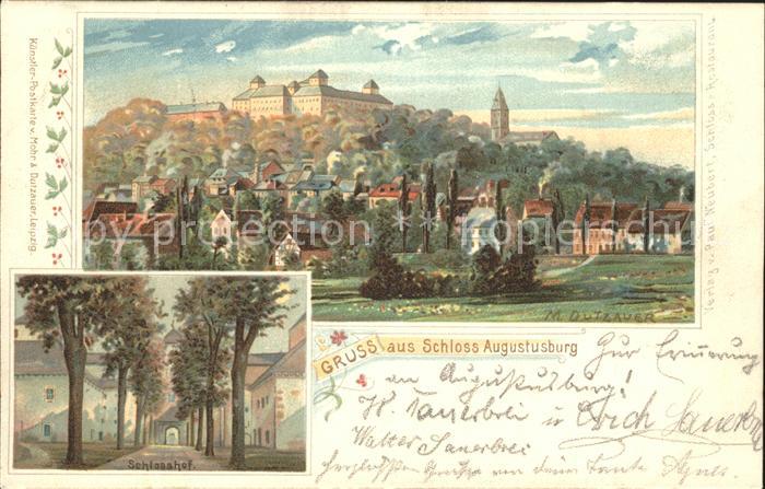Augustusburg Ansicht mit Schloss Schlosshof Kuenstlerkarte