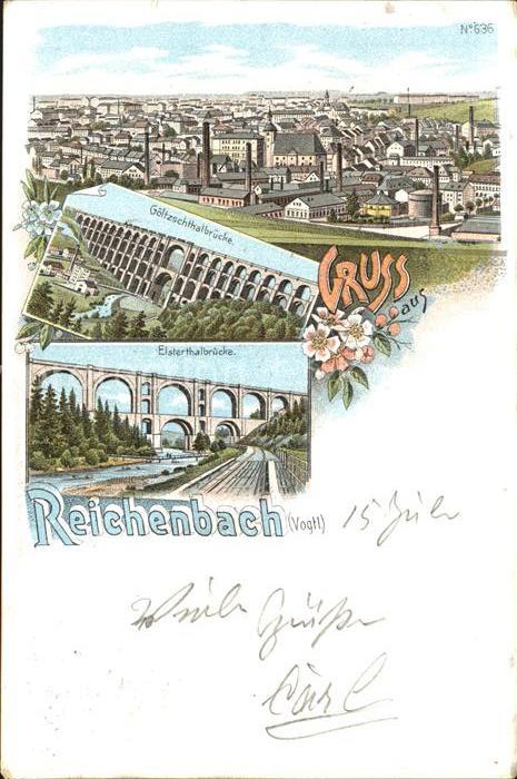 Reichenbach Vogtland Panorama Goeltzschtalbruecke Elstertalbruecke Litho