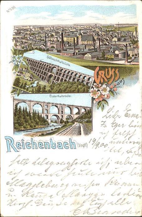 Reichenbach Vogtland Panorama Goeltzschtalbruecke Elstertalbruecke Litho Reichsp