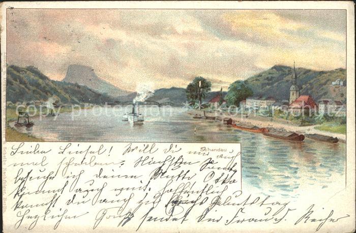 Schandau Bad an der Elbe Lilienstein Elbsandsteingebirge Kuenstlerkarte