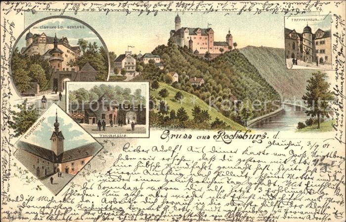 Rochsburg Schloss Pulverturm Treppenhaus Torhaus Litho