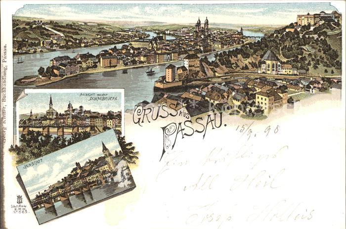 PAssAU Bayern Totalansicht Innstadt Donaubruecke Litho