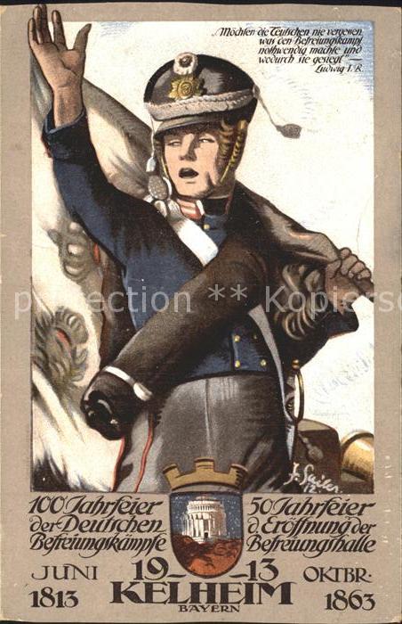 Kelheim 100 Jahrfeier der Deutschen Befreiungskaempfe Befreiungshalle Soldat Jub