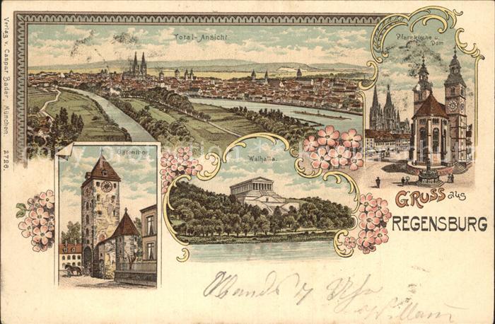 REGENSBURG Bayern Totalansicht Kirche Dom Walhalla Ruhmeshalle Ostentor Litho