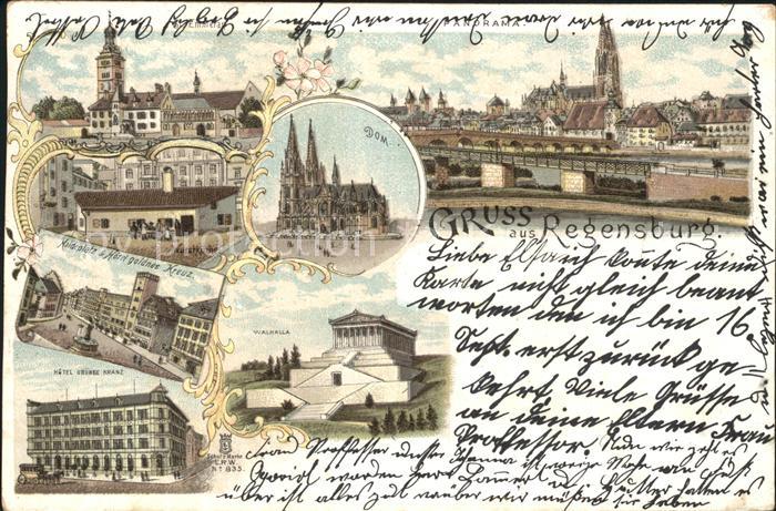 REGENSBURG Bayern Kirche Dom Haideplatz Hotel Walhalla Ruhmeshalle Litho