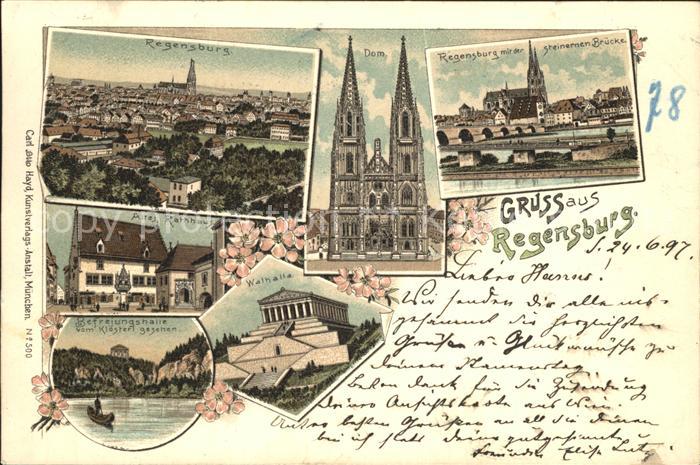 REGENSBURG Bayern Stadtbild mit Dom Steinerne Bruecke Rathaus Walhalla Befreiung