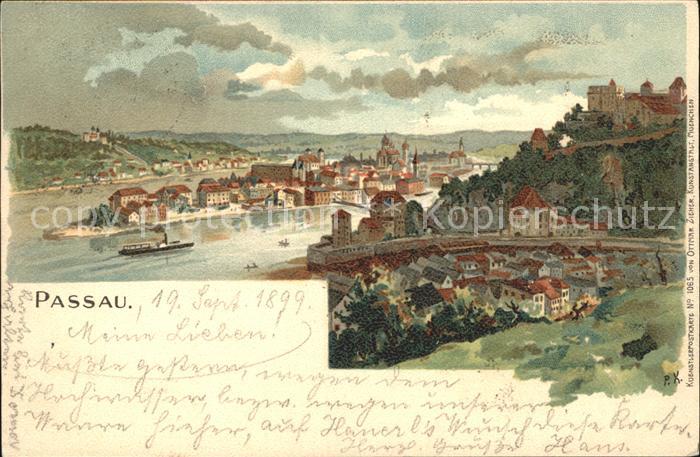 PAssAU Bayern Dreifluessestadt Donau Inn Ilz Schloss Kuenstlerkarte