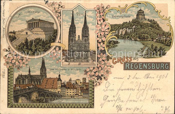 REGENSBURG Bayern Walhalla Dom Befreiungshalle Dom Bruecke Altstadt Litho