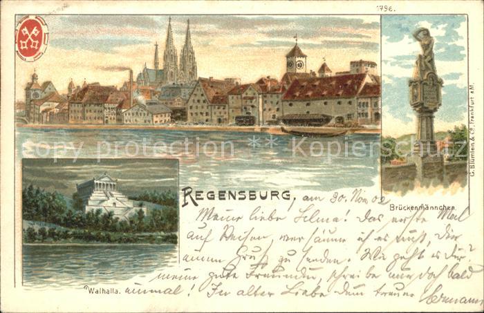 REGENSBURG Bayern Stadtbild mit Dom Donau Brueckenmaennchen Walhalla Ruhmeshalle