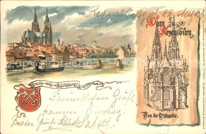 REGENSBURG Bayern Donaubruecke Dom Kuenstlerkarte
