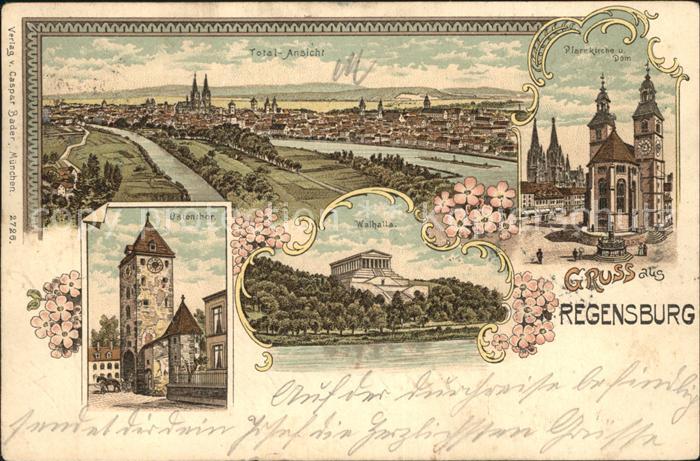 REGENSBURG Bayern Totalansicht Dom Walhalla Ostentor Litho