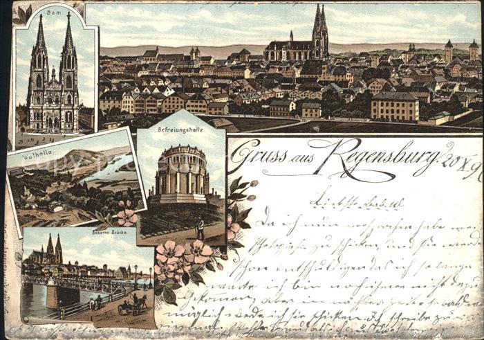 REGENSBURG Bayern Stadtbild mit Dom Walhalla Befreiungshalle Eiserne Bruecke
