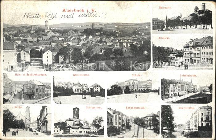 Auerbach Vogtland Panorama Markt Strassenpartie Kirche Schlossturm