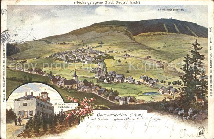 Oberwiesenthal Erzgebirge Panorama Blick zum Fichtelberg Unterkunftshaus Kuenstl