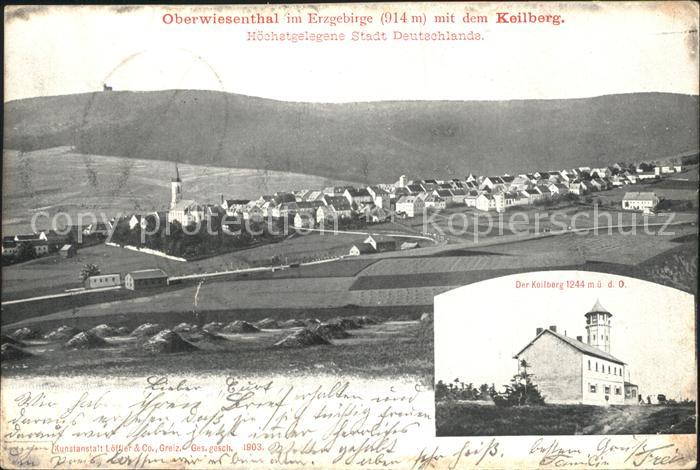 Oberwiesenthal Erzgebirge Panorama mit Keilberg Unterkunftshaus Bahnpost