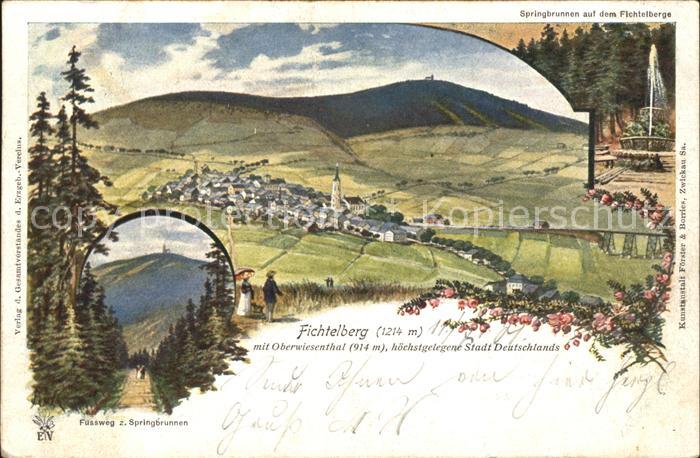 Oberwiesenthal Erzgebirge Panorama mit Fichtelberg Fussweg zum Springbrunnen Kue