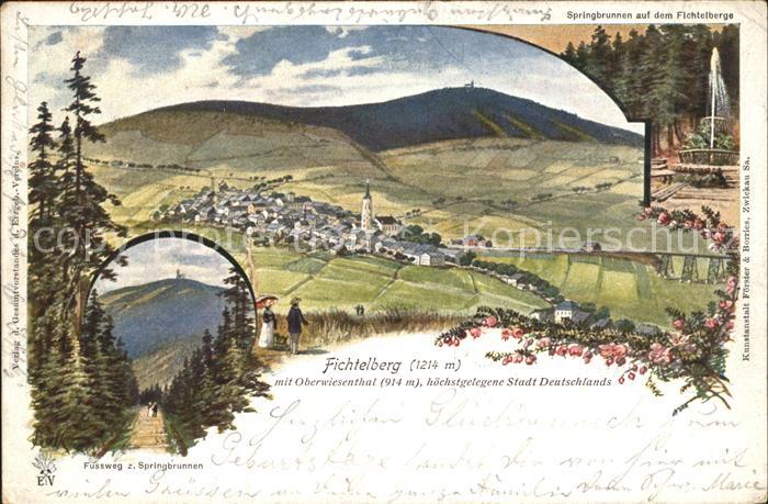 Oberwiesenthal Erzgebirge Panorama mit Fichtelberg Fussweg zum Springbrunnen Kue