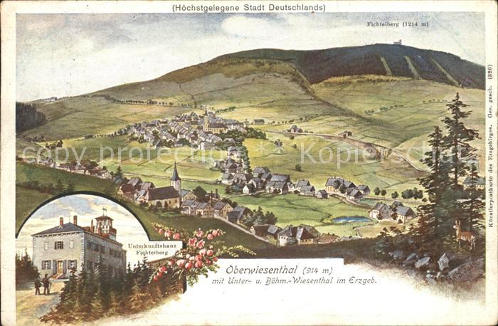 Oberwiesenthal Erzgebirge Panorama mit Fichtelberg Unterkunftshaus Kuenstlerkart