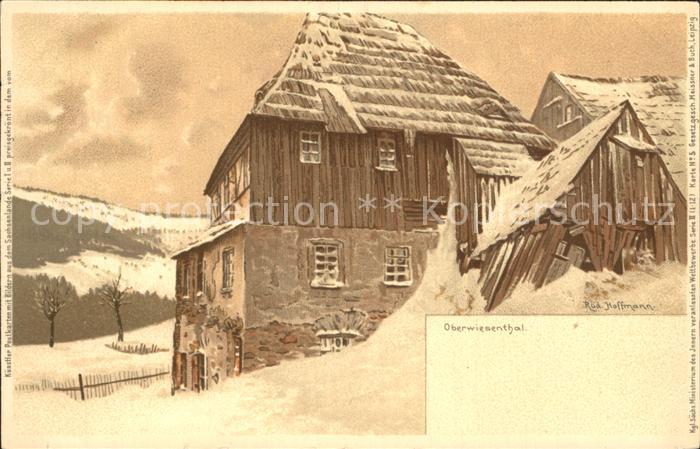 Oberwiesenthal Erzgebirge Altes Haus im Winter Kuenstlerkarte R Hoffmann
