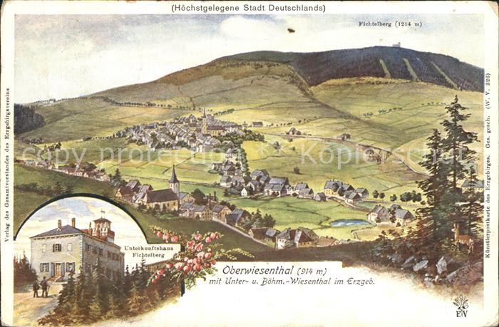 Oberwiesenthal Erzgebirge Panorama mit Fichtelberg Unterkunftshaus Kuenstlerkart