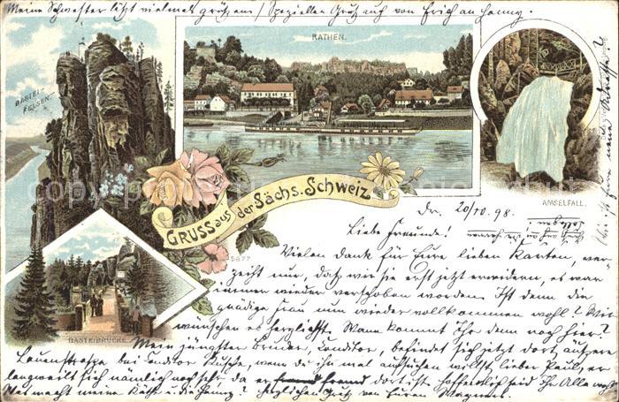 Rathen Saechsische Schweiz Basteifelsen Elbsandsteingebirge Wasserfall Elbe Damp