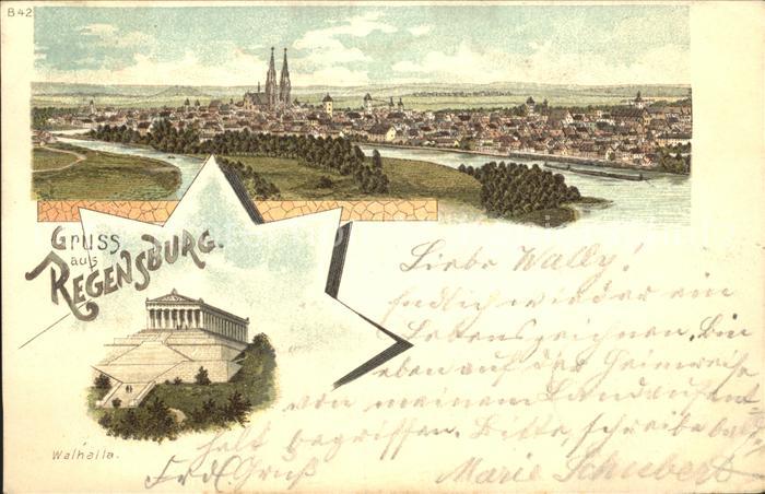 REGENSBURG Bayern Panorama Walhalla Ruhmeshalle Litho