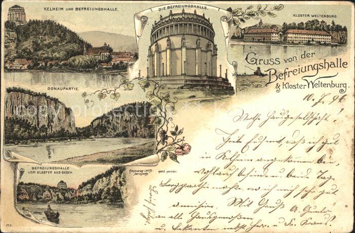 Kelheim Befreiungshalle Kloster Weltenburg Koenigreich Bayern Litho