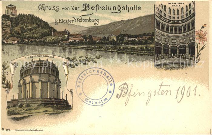 Kelheim Befreiungshalle Kloster Weltenburg Litho